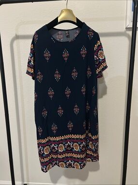Navy Floral Border Shift Dress